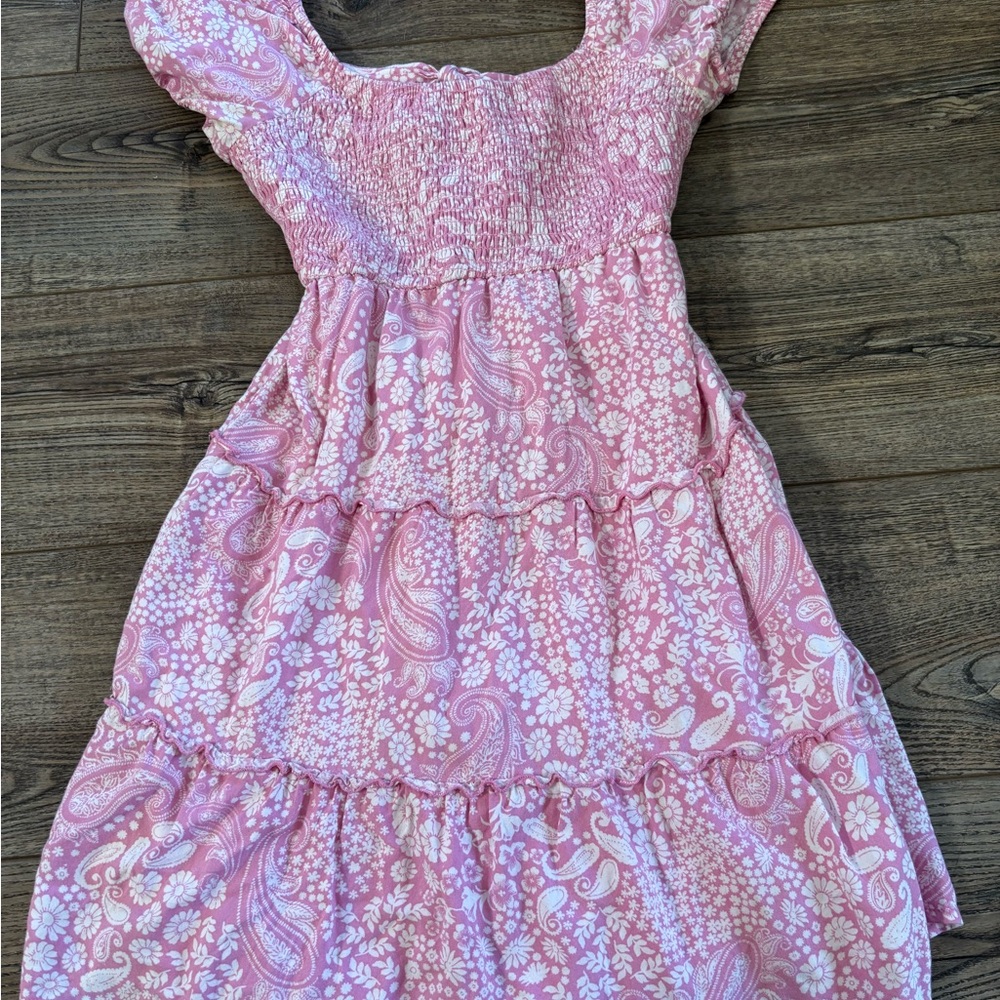 Hollister Pink and White Ruffled Tiered Sundress